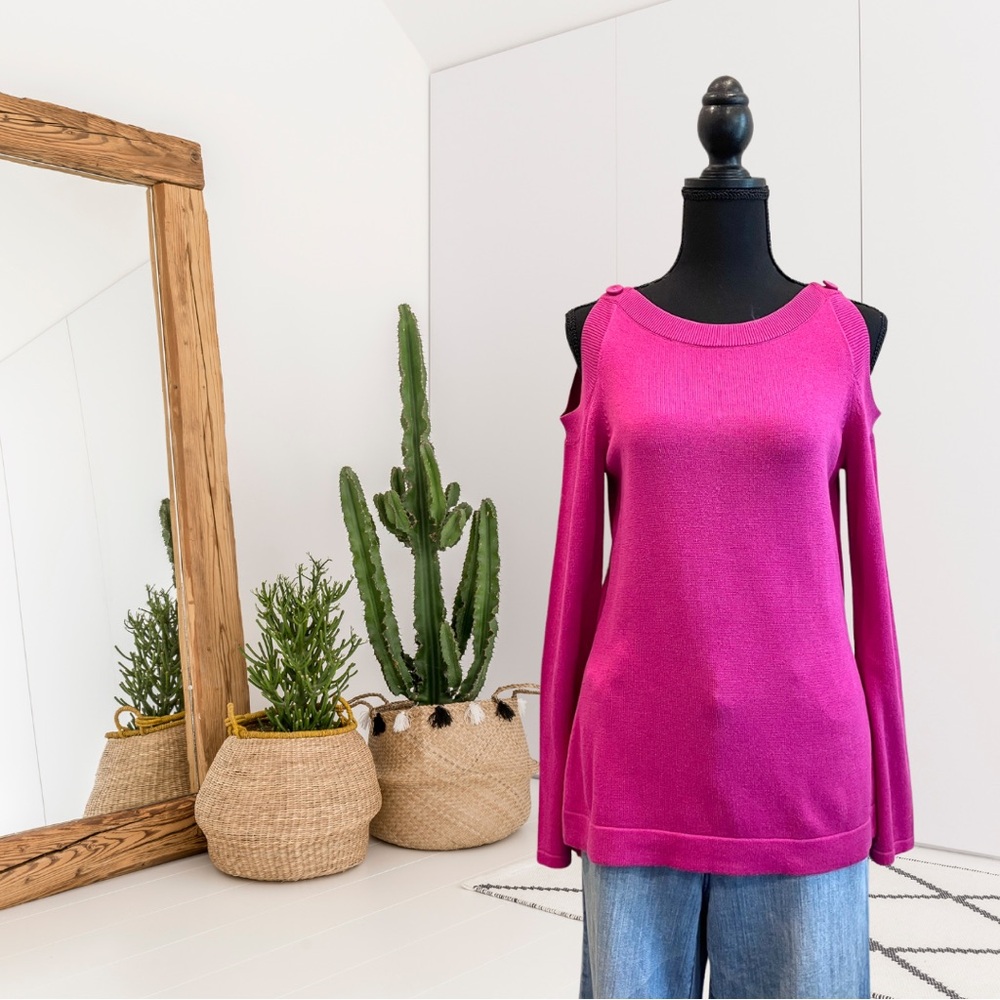 Etcetera Cold Shoulder Cotton Blend Knit Sweater